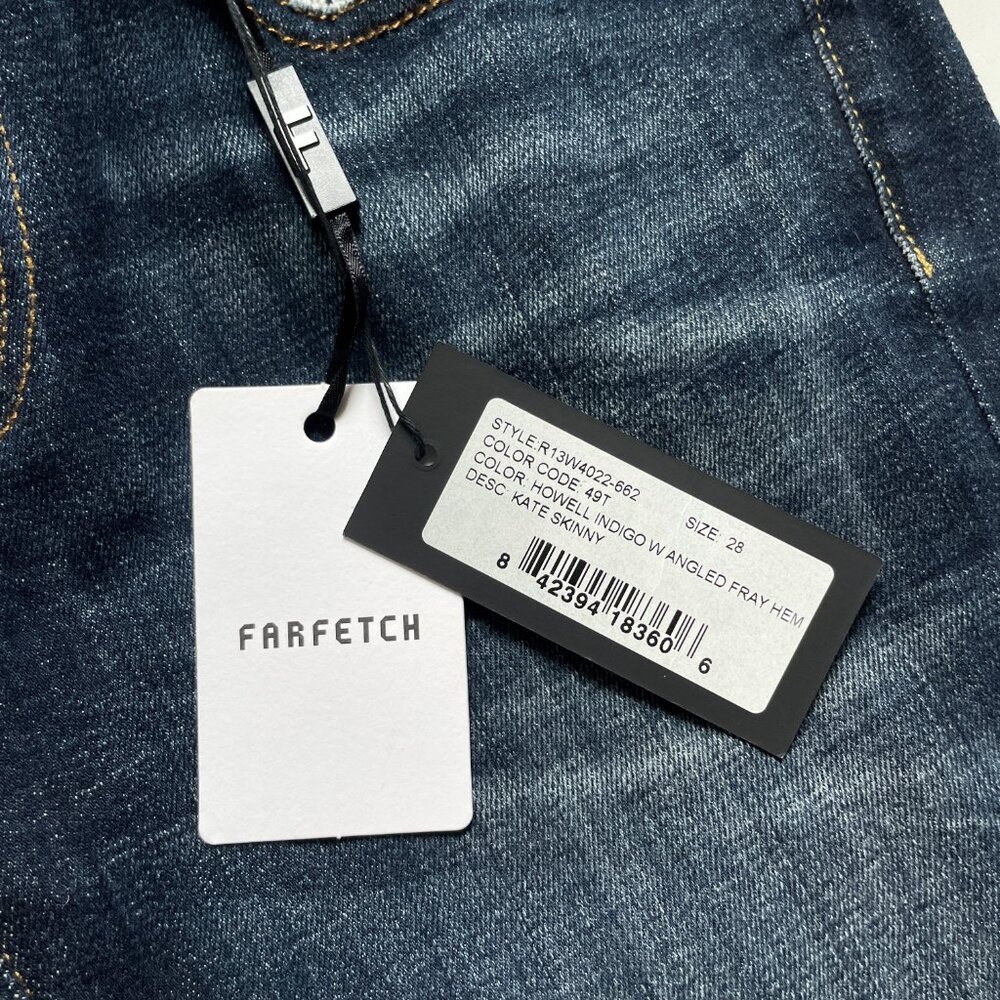 R13 Kate Skinny Jean Howell Indigo Angled Fray Hem Size 28 NEW NWT - Picture 11 of 15